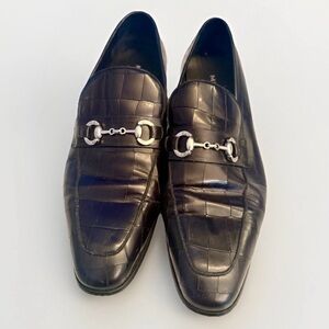 Moretti Black Label Sz 11 Black Leather Buckle Slip On Square Toe Loafer M31367